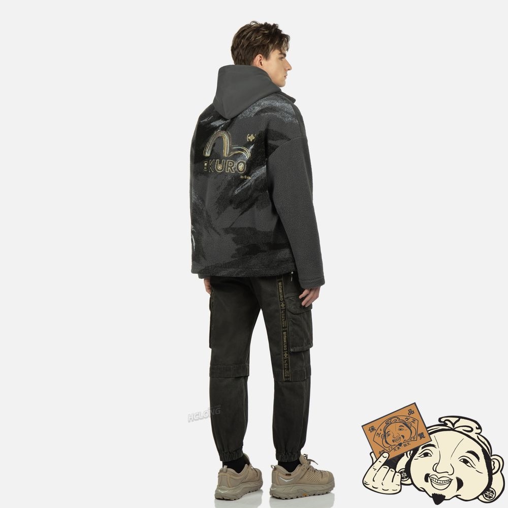 Men Evisu BRUSH CAMOUFLAGE JACQUARD FLEECE JACKET CHARCOAL | 160KMLCZJ