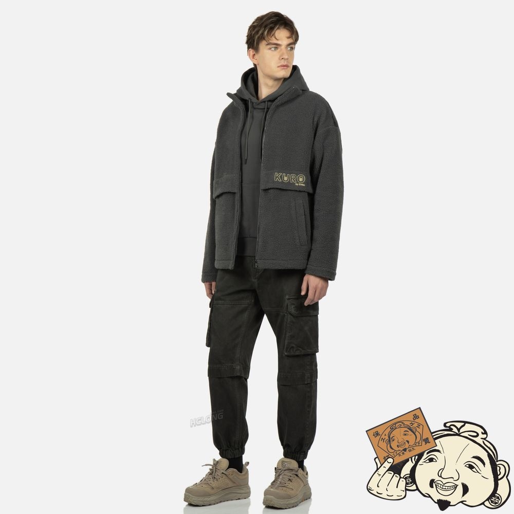 Men Evisu BRUSH CAMOUFLAGE JACQUARD FLEECE JACKET CHARCOAL | 160KMLCZJ