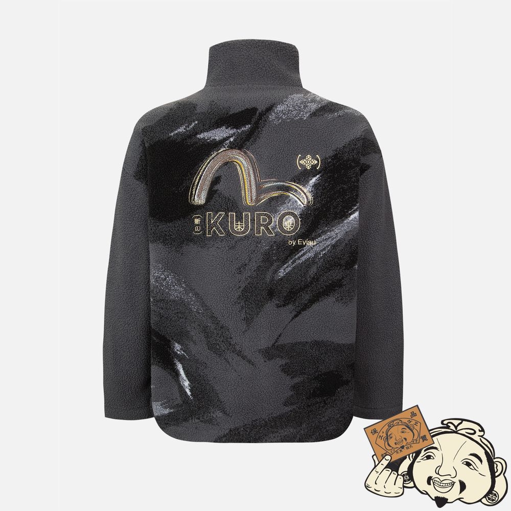 Men Evisu BRUSH CAMOUFLAGE JACQUARD FLEECE JACKET CHARCOAL | 160KMLCZJ