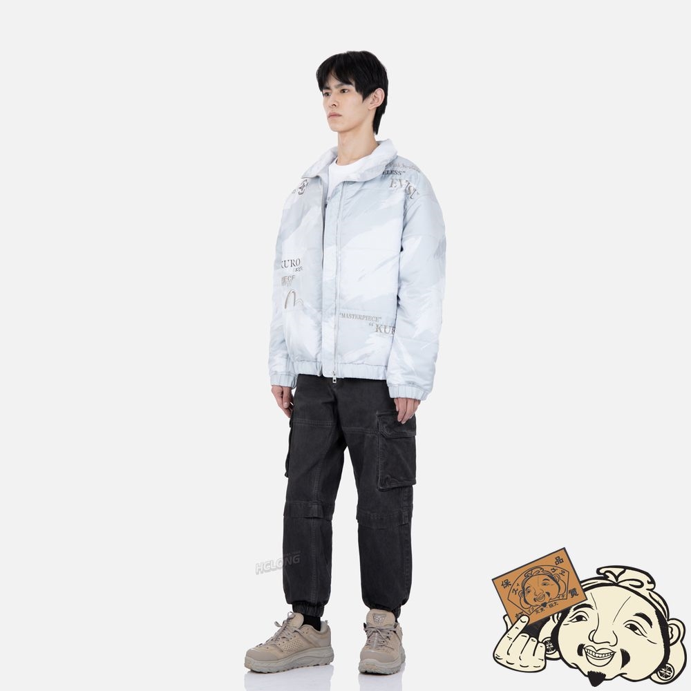 Men Evisu BRUSH CAMOUFLAGE PRINT PADDED JACKET Blanche | 478ZIJMRF