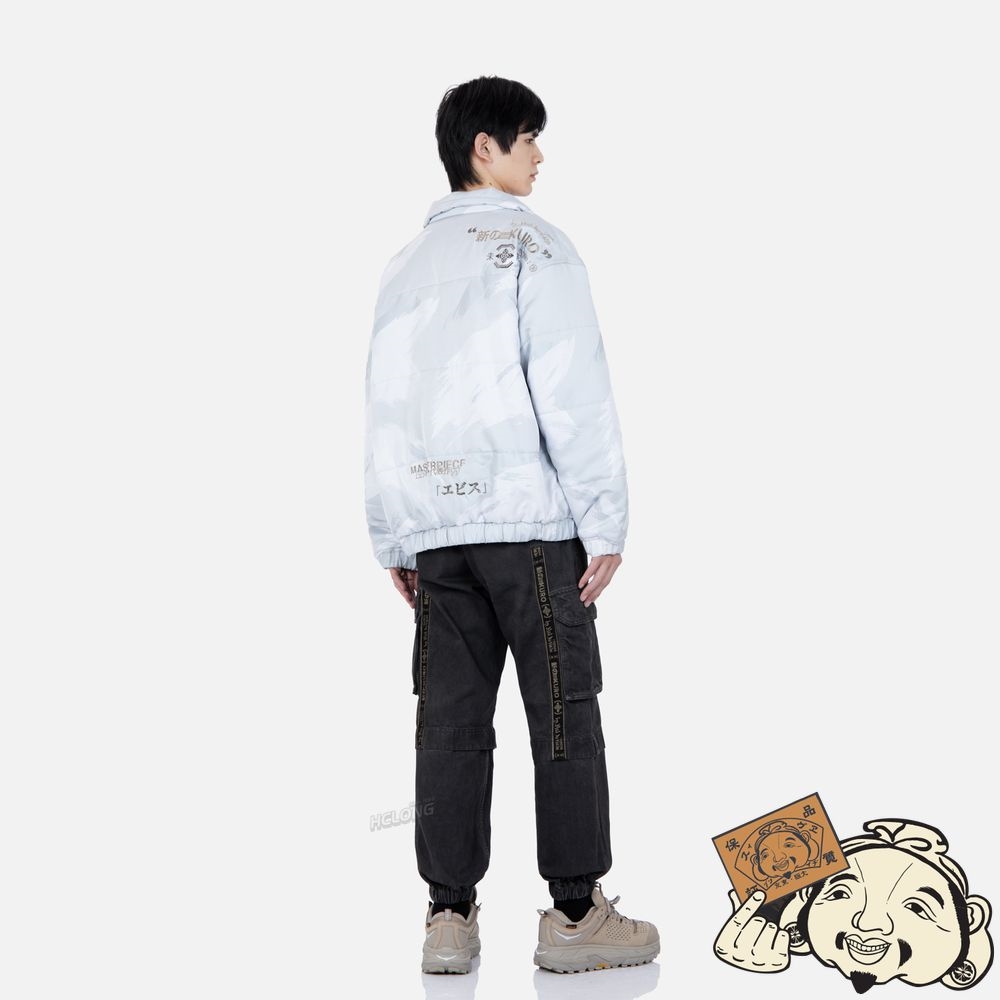 Men Evisu BRUSH CAMOUFLAGE PRINT PADDED JACKET Blanche | 478ZIJMRF