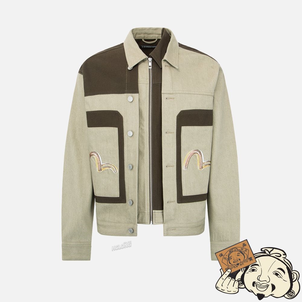 Men Evisu BRUSH EFFECT SEAGULL PRINT COLORBLOCK DENIM JACKET MULTIPLE | 752RDGKNJ