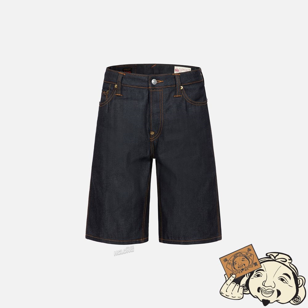 Men Evisu Brocade Seagull and Kamon Appliqué Denim Shorts Indigo | 265MDFVHR