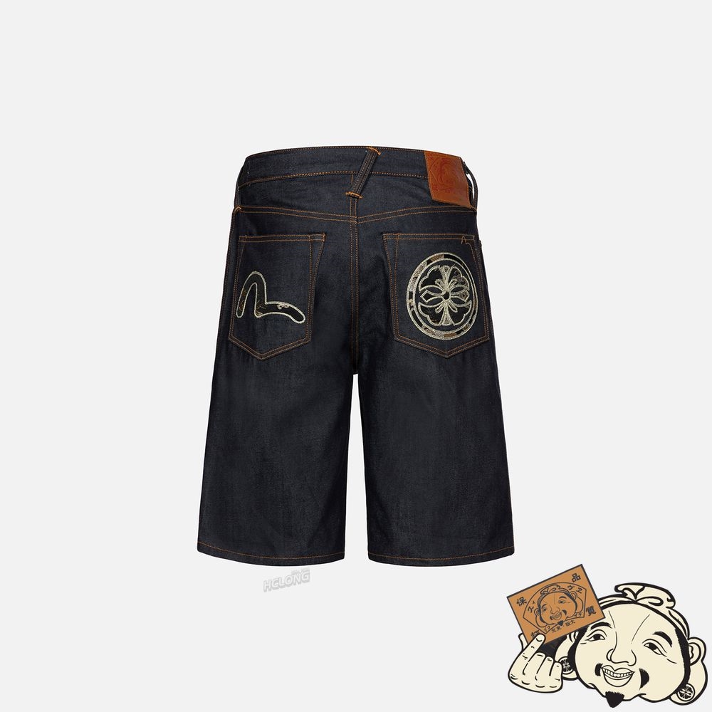 Men Evisu Brocade Seagull and Kamon Appliqué Denim Shorts Indigo | 265MDFVHR