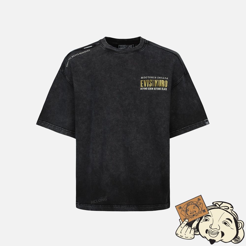 Men Evisu CALLGRAYPHY LOGO PRINT WASHED T-SHIRT Noir | 346LZFATY