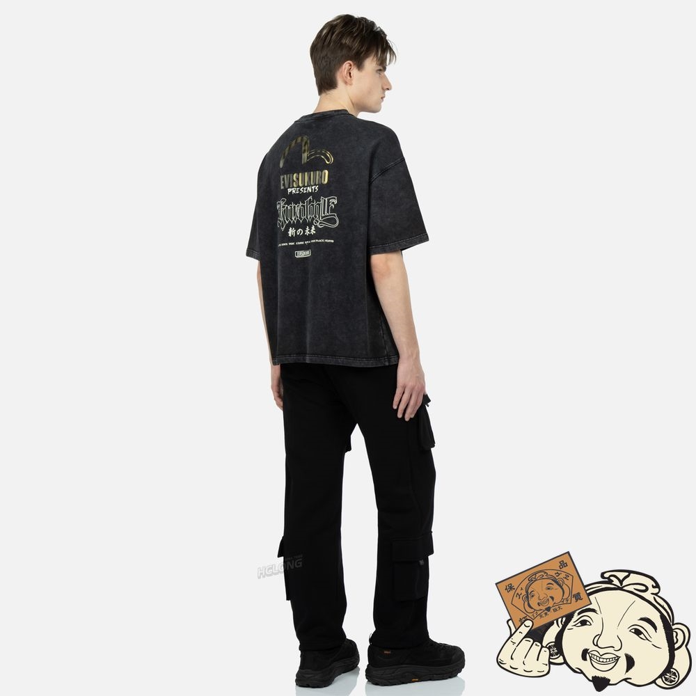 Men Evisu CALLGRAYPHY LOGO PRINT WASHED T-SHIRT Noir | 346LZFATY