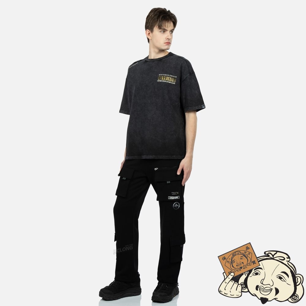 Men Evisu CALLGRAYPHY LOGO PRINT WASHED T-SHIRT Noir | 346LZFATY