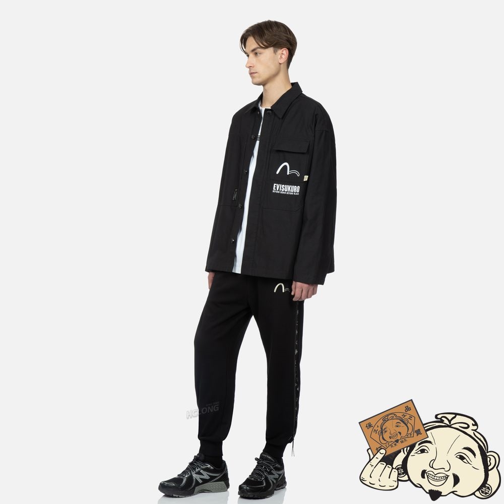 Men Evisu CALLIGRAPHY LOGO PRINTED LABEL JACKET Noir | 236ZUBMVY