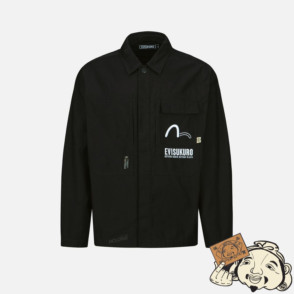 Men Evisu CALLIGRAPHY LOGO PRINTED LABEL JACKET Noir | 236ZUBMVY