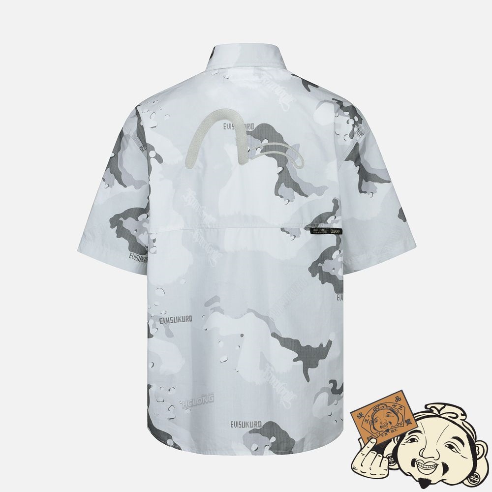 Men Evisu CAMOUFLAGE PRINT SHORT-SLEEVED SHIRT Grise | 314ITEFKG