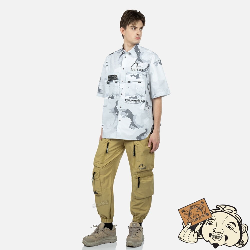 Men Evisu CAMOUFLAGE PRINT SHORT-SLEEVED SHIRT Grise | 314ITEFKG