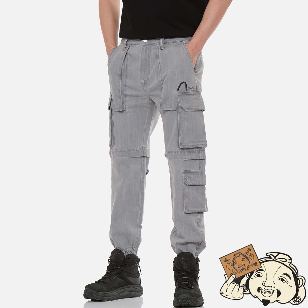Men Evisu CARGO DENIM JOGGER PANTS Grise | 048WFRPDK