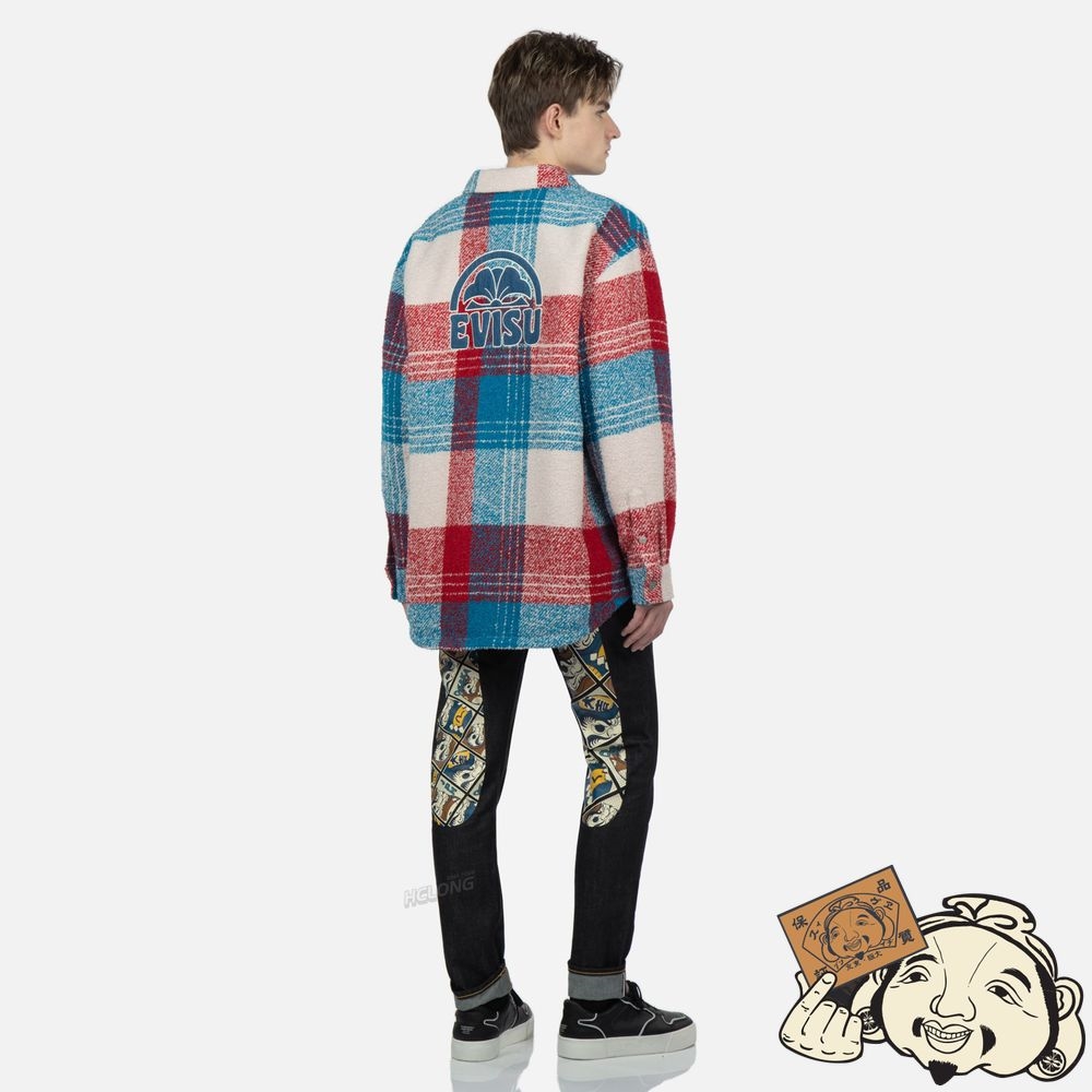 Men Evisu CHECKED WOOL-MIX SHIRT JACKET CHECK | 842DGUQOR