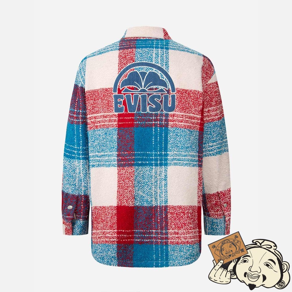 Men Evisu CHECKED WOOL-MIX SHIRT JACKET CHECK | 842DGUQOR