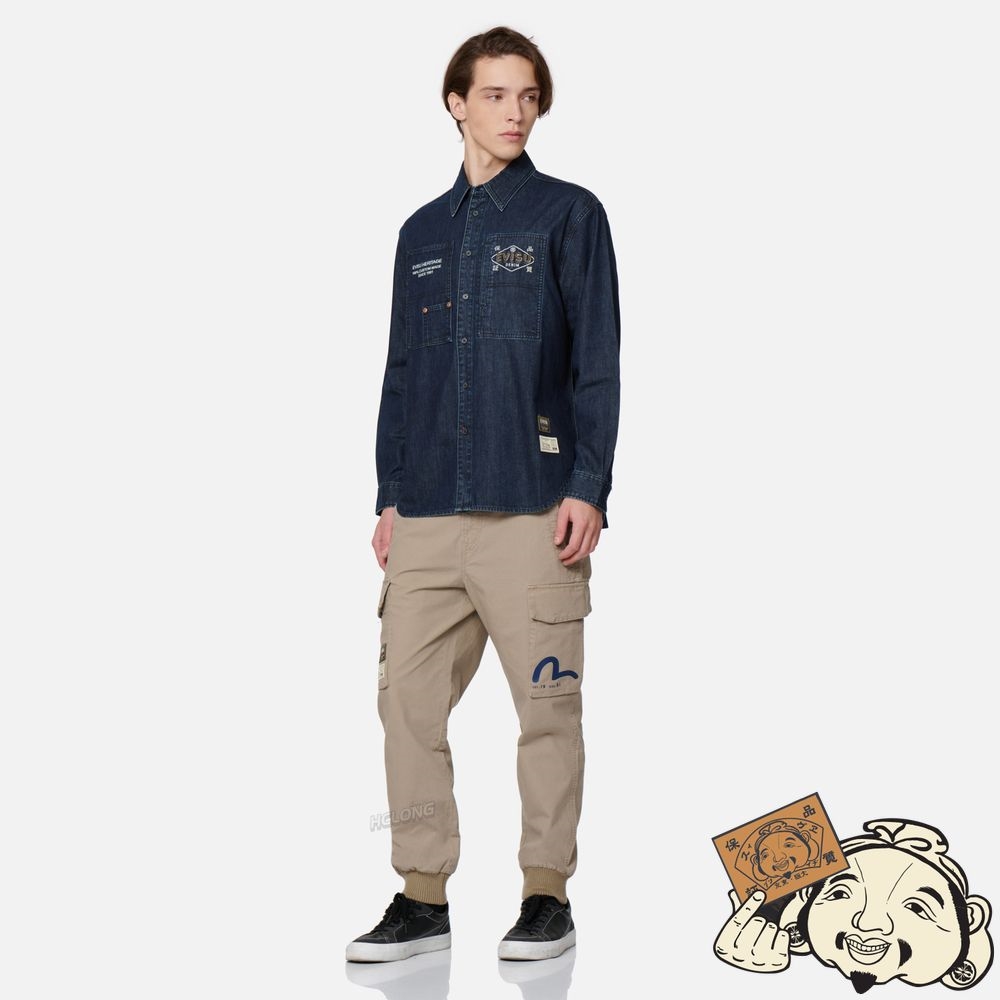 Men Evisu CLASSIC DAICOCK PRINT DENIM SHIRT Indigo | 695XIDWJG