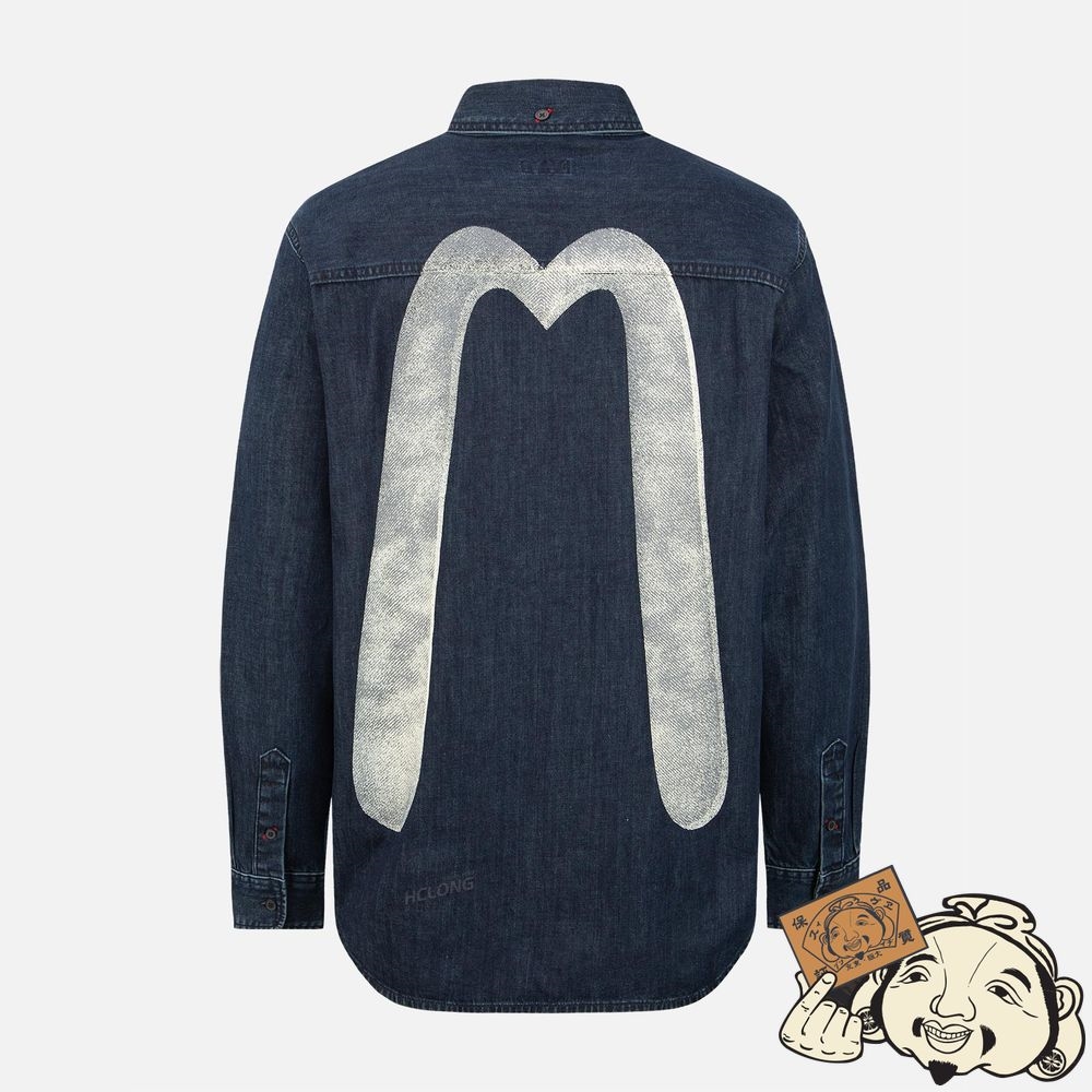 Men Evisu CLASSIC DAICOCK PRINT DENIM SHIRT Indigo | 695XIDWJG