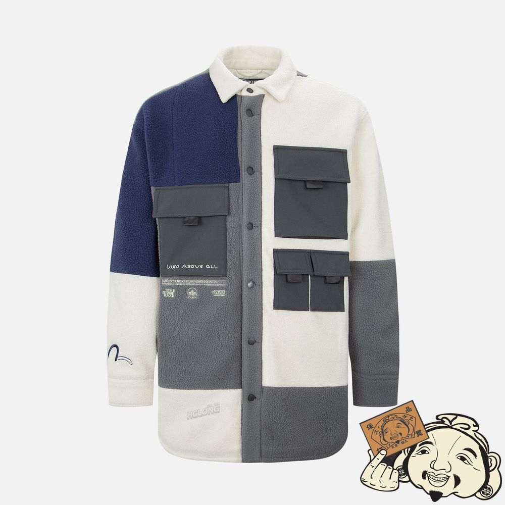 Men Evisu COLORBLOCK FLEECE SHIRT JACKET MULTIPLE | 723QKOVTC