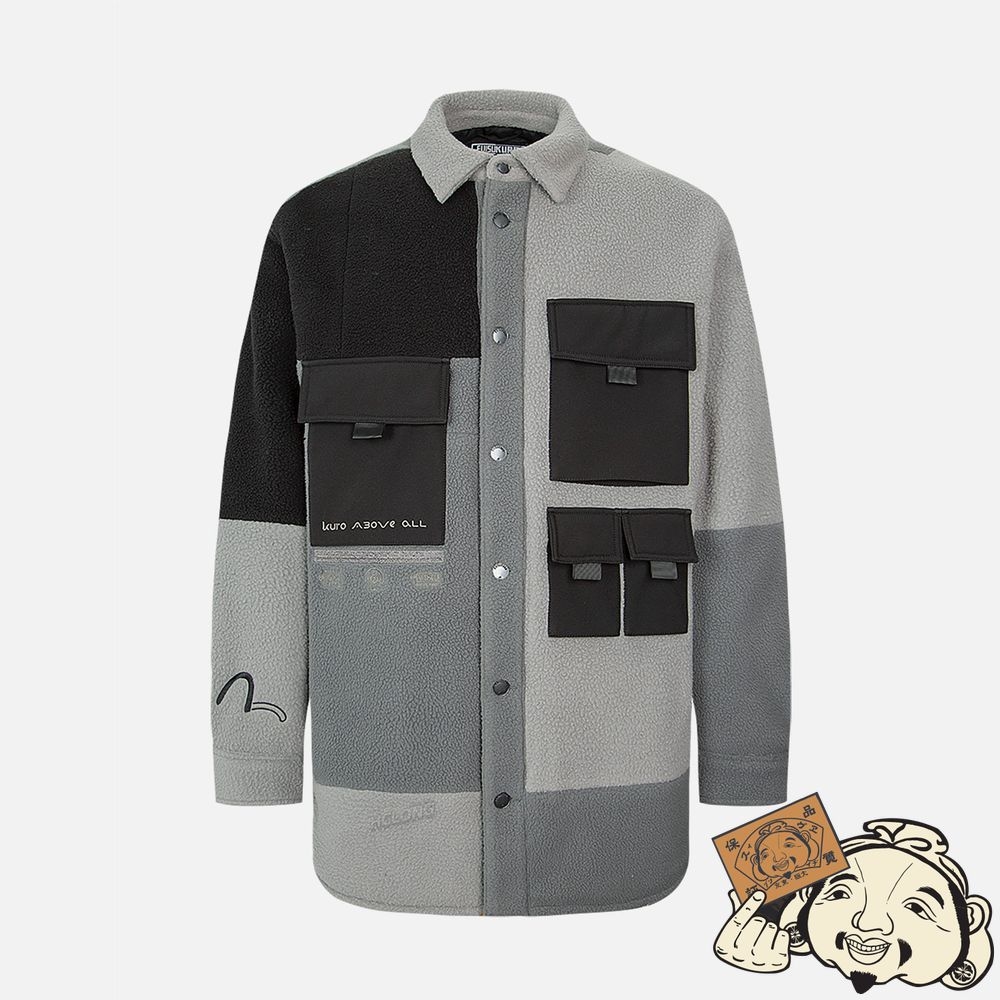 Men Evisu COLORBLOCK FLEECE SHIRT JACKET Grise | 795UTZEOA