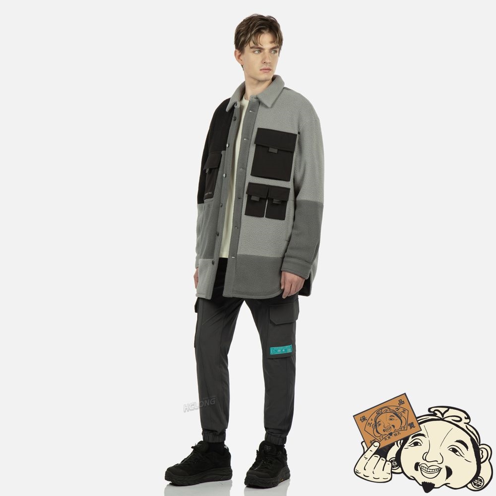 Men Evisu COLORBLOCK FLEECE SHIRT JACKET Grise | 795UTZEOA