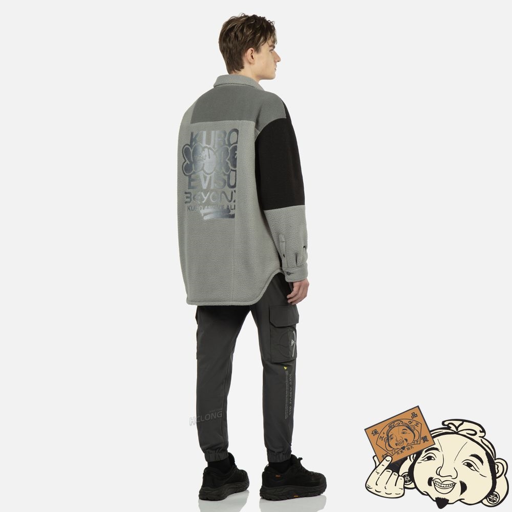 Men Evisu COLORBLOCK FLEECE SHIRT JACKET Grise | 795UTZEOA
