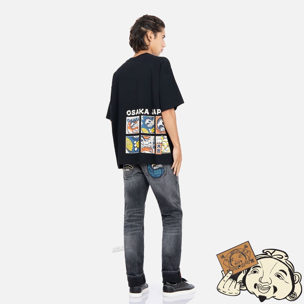 Men Evisu COMIC STYLE DARUMA GRAPHIC PRINT T-SHIRT Noir | 017AXZIEH