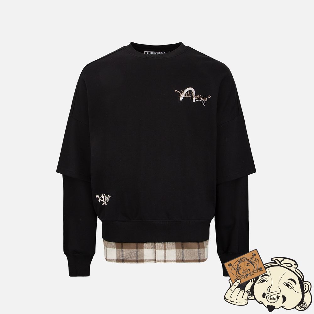 Men Evisu CONTRAST HEM MOCK 2-IN-1 SWEATSHIRT Noir | 829YZPDFC