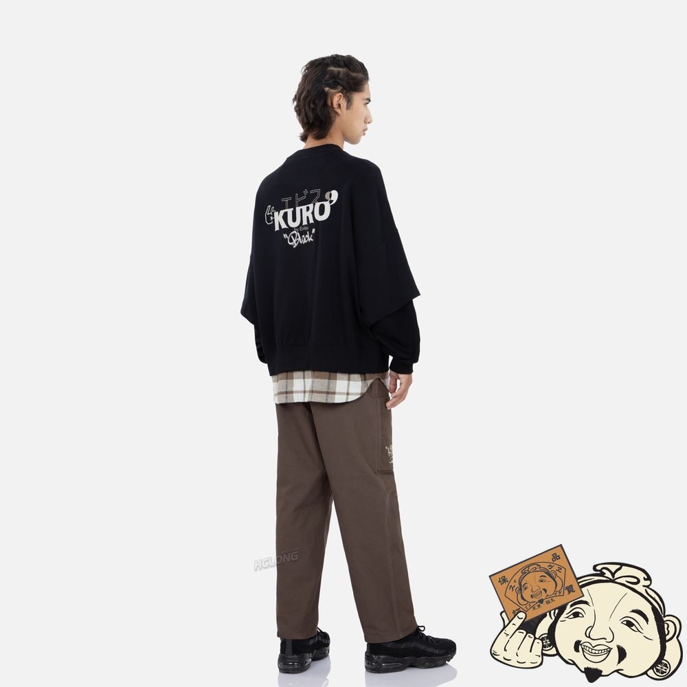 Men Evisu CONTRAST HEM MOCK 2-IN-1 SWEATSHIRT Noir | 829YZPDFC