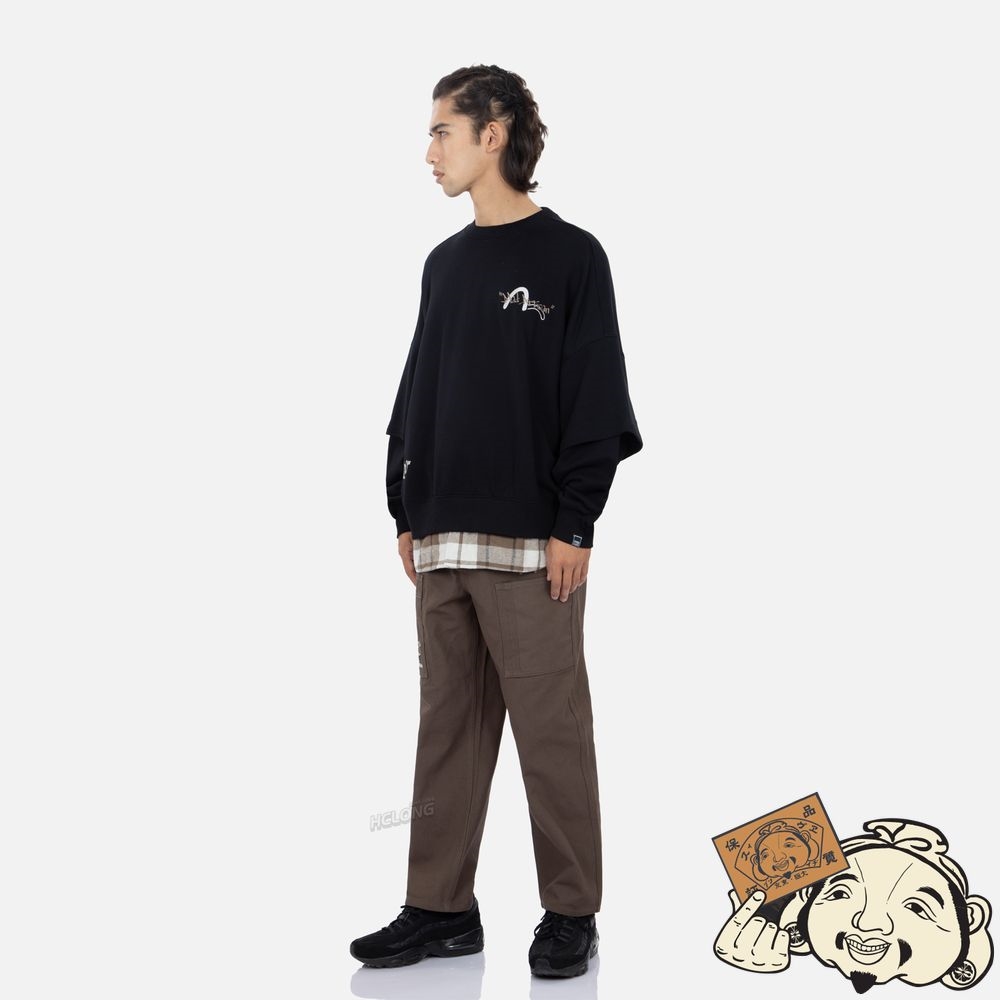 Men Evisu CONTRAST HEM MOCK 2-IN-1 SWEATSHIRT Noir | 829YZPDFC