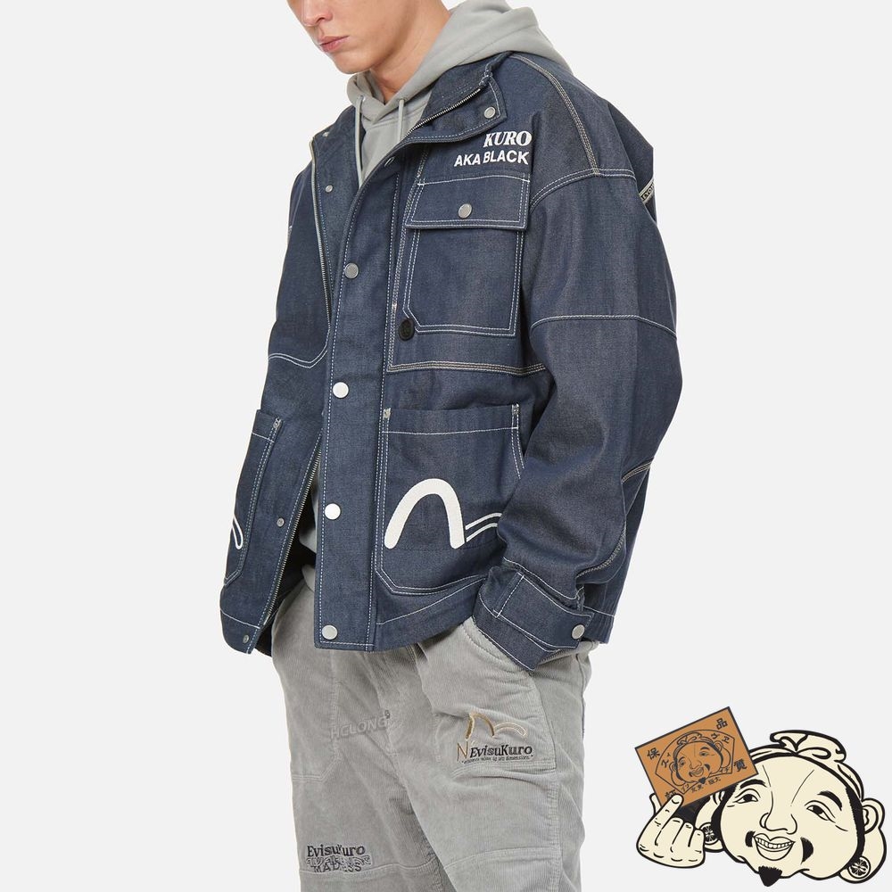 Men Evisu CONTRAST STITCHING DENIM WORKER JACKET Indigo | 014LXYHPT
