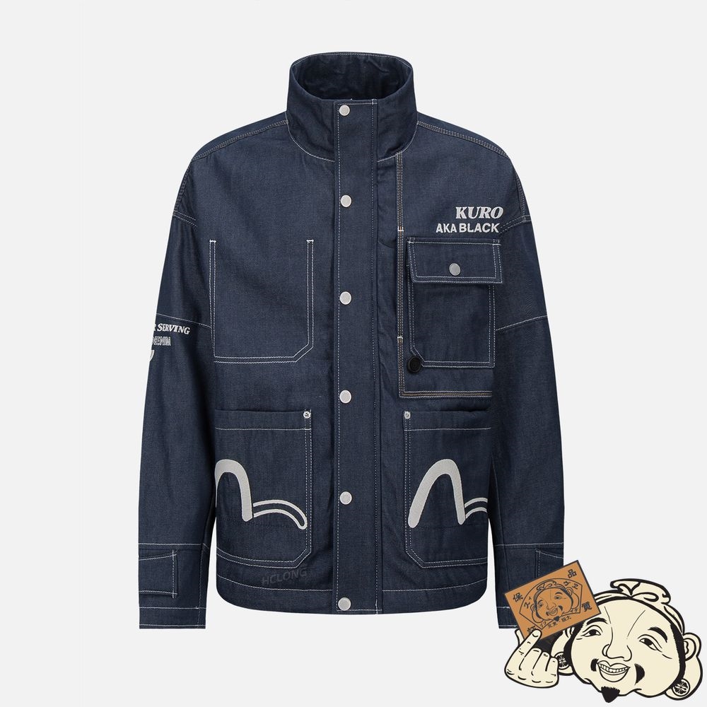Men Evisu CONTRAST STITCHING DENIM WORKER JACKET Indigo | 014LXYHPT