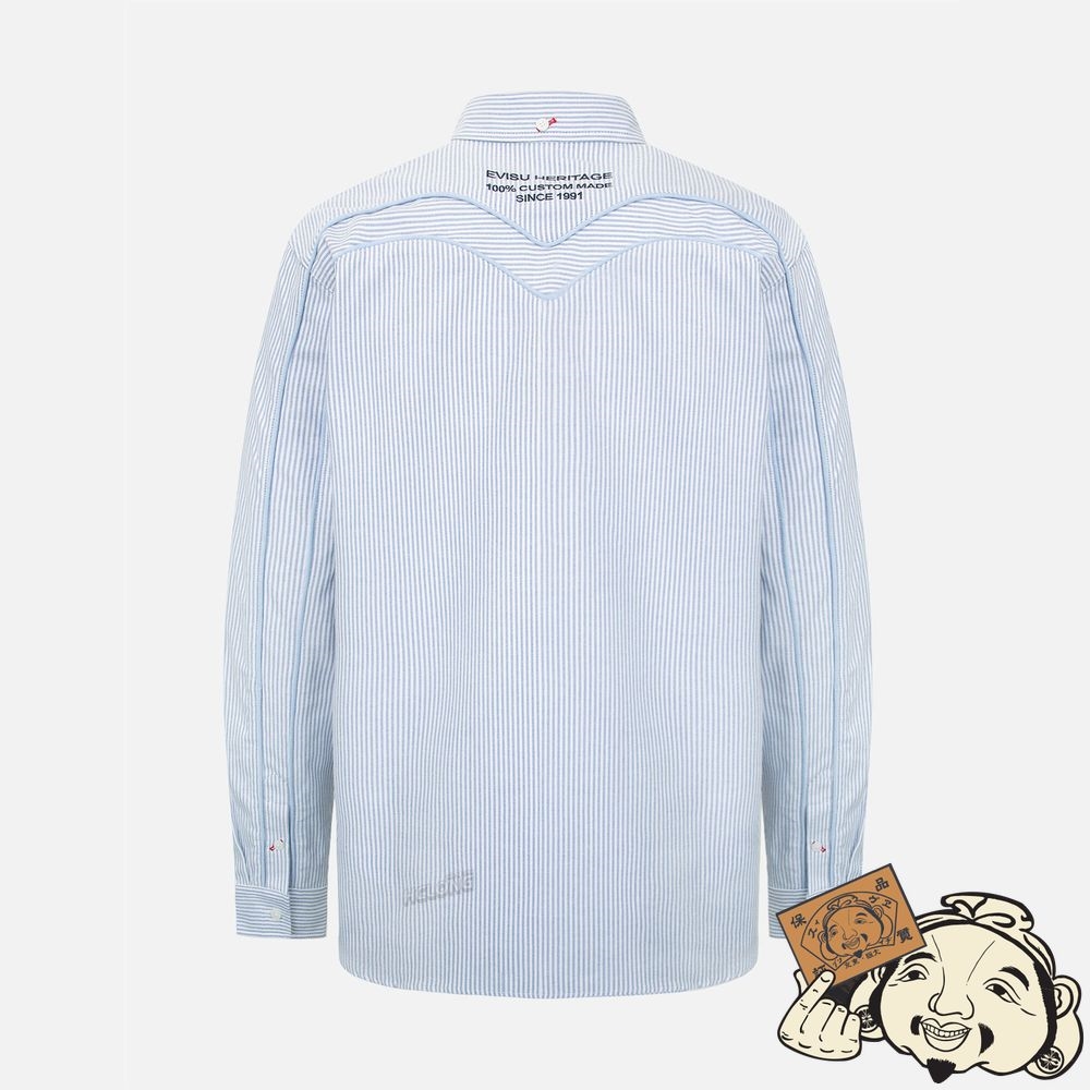 Men Evisu DAICOCK INSERT STRIPED OXFORD SHIRT Indigo | 218HUBFIA