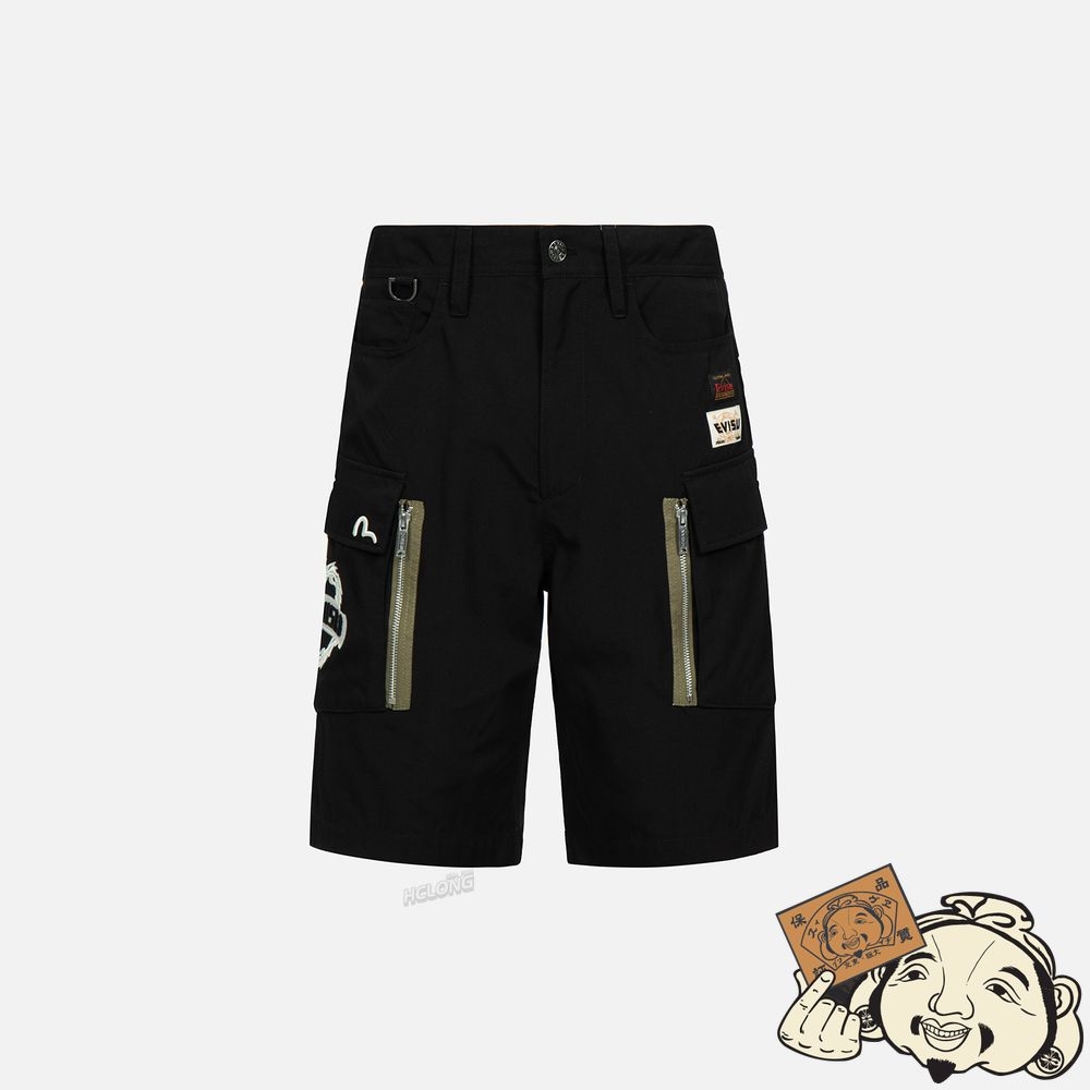 Men Evisu DAICOCK PRINT CARGO SHORTS Noir | 528VHURWZ