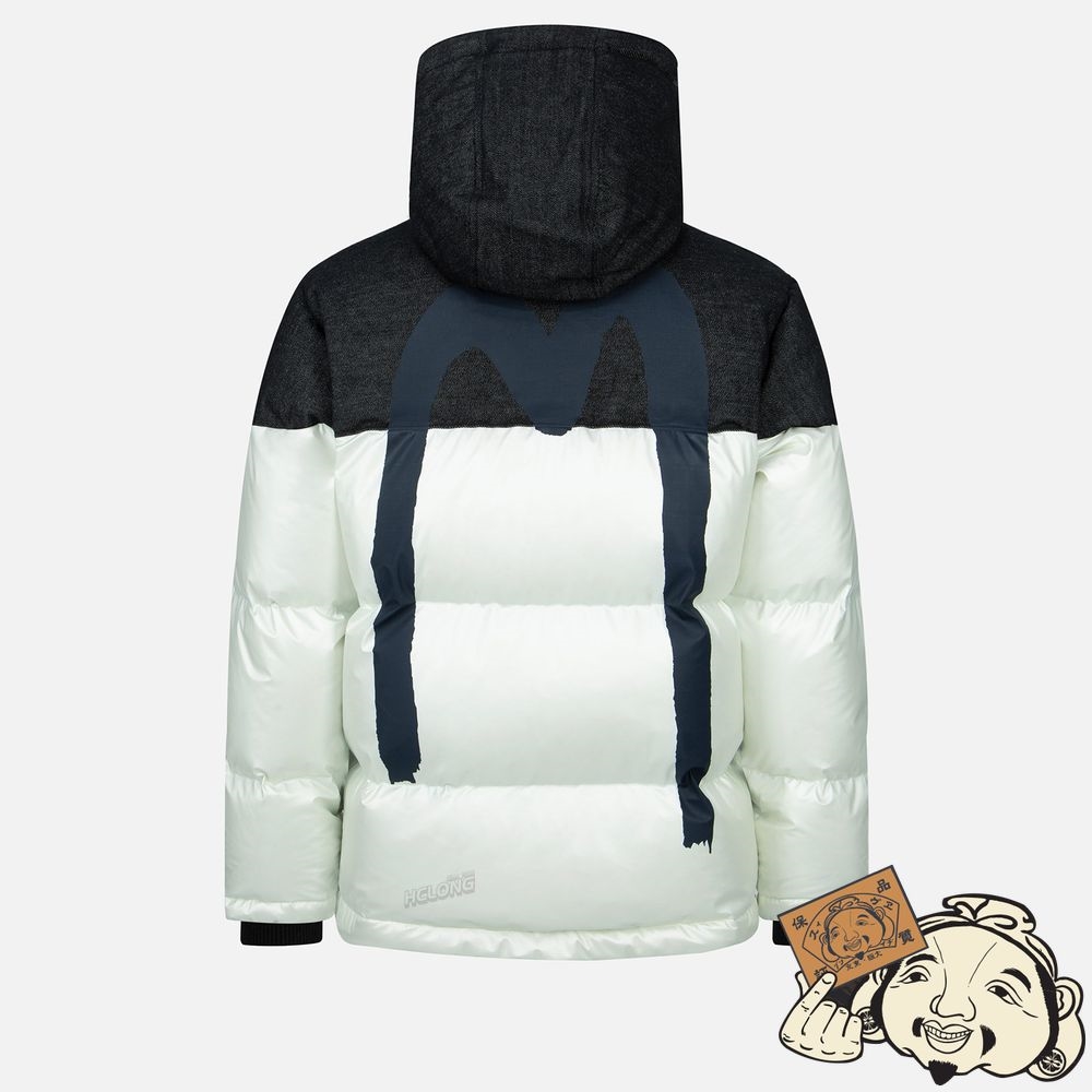 Men Evisu DAICOCK PRINT FABRIC-BLOCKING DOWN JACKET Grise | 780XWCUKD
