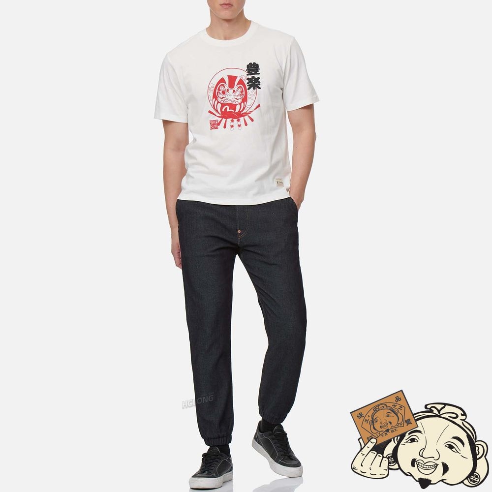 Men Evisu DARUMA BUDDIES DAICOCK PRINT DENIM JOGGER PANTS Indigo | 108JOWVEQ