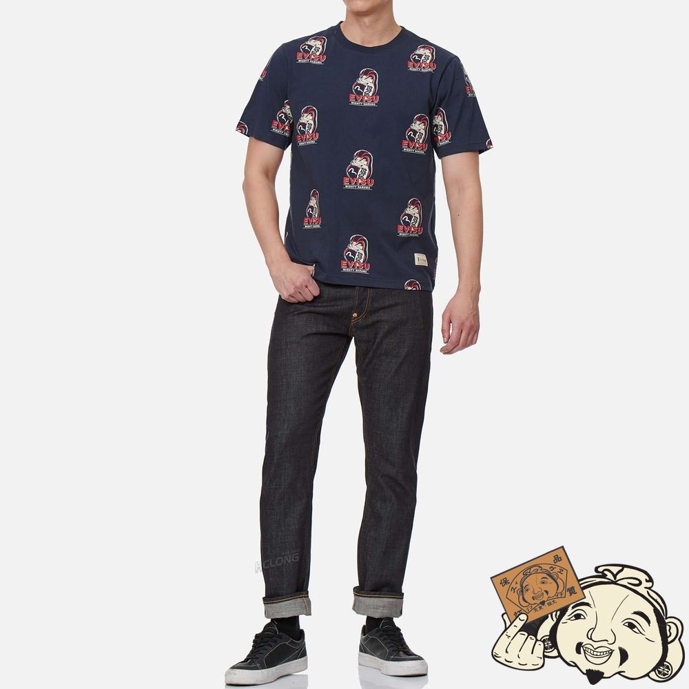 Men Evisu DARUMA BUDDIES DAICOCK PRINT SLIM FIT JEANS #2010 Indigo | 430ACUNSK