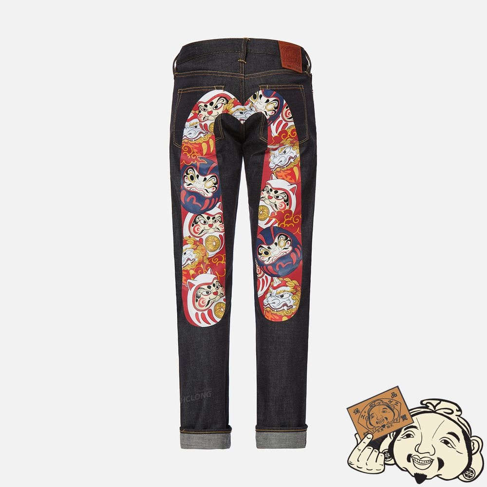 Men Evisu DARUMA BUDDIES DAICOCK PRINT SLIM FIT JEANS #2010 Indigo | 430ACUNSK