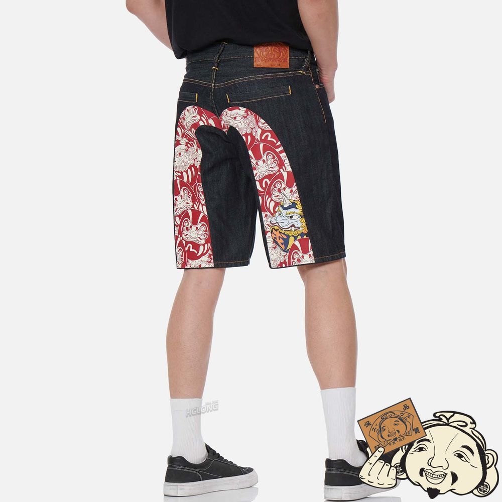 Men Evisu DARUMA BUDDIES PATTERN DAICOCK PRINT DENIM SHORTS Indigo | 124PYNGUA