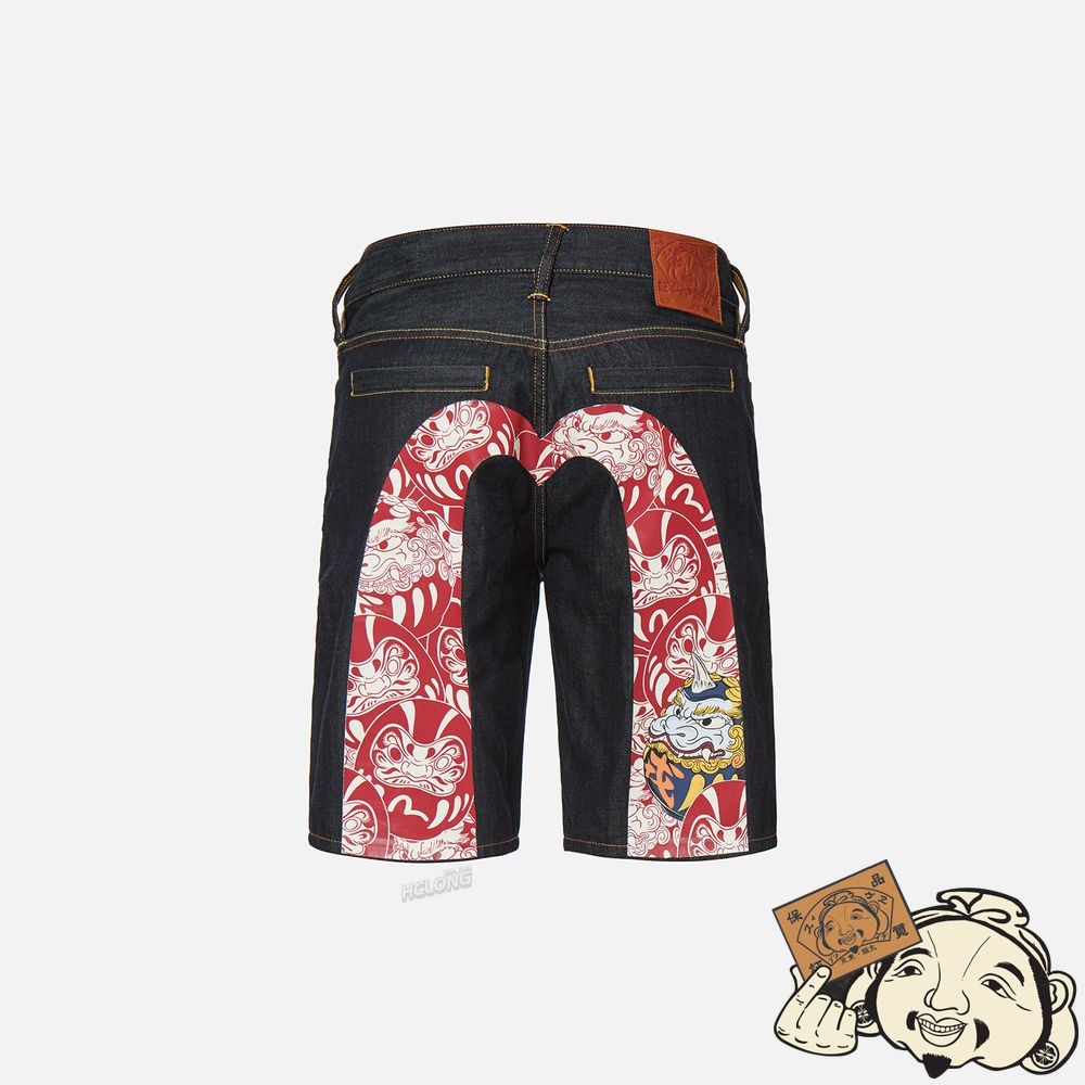 Men Evisu DARUMA BUDDIES PATTERN DAICOCK PRINT DENIM SHORTS Indigo | 124PYNGUA