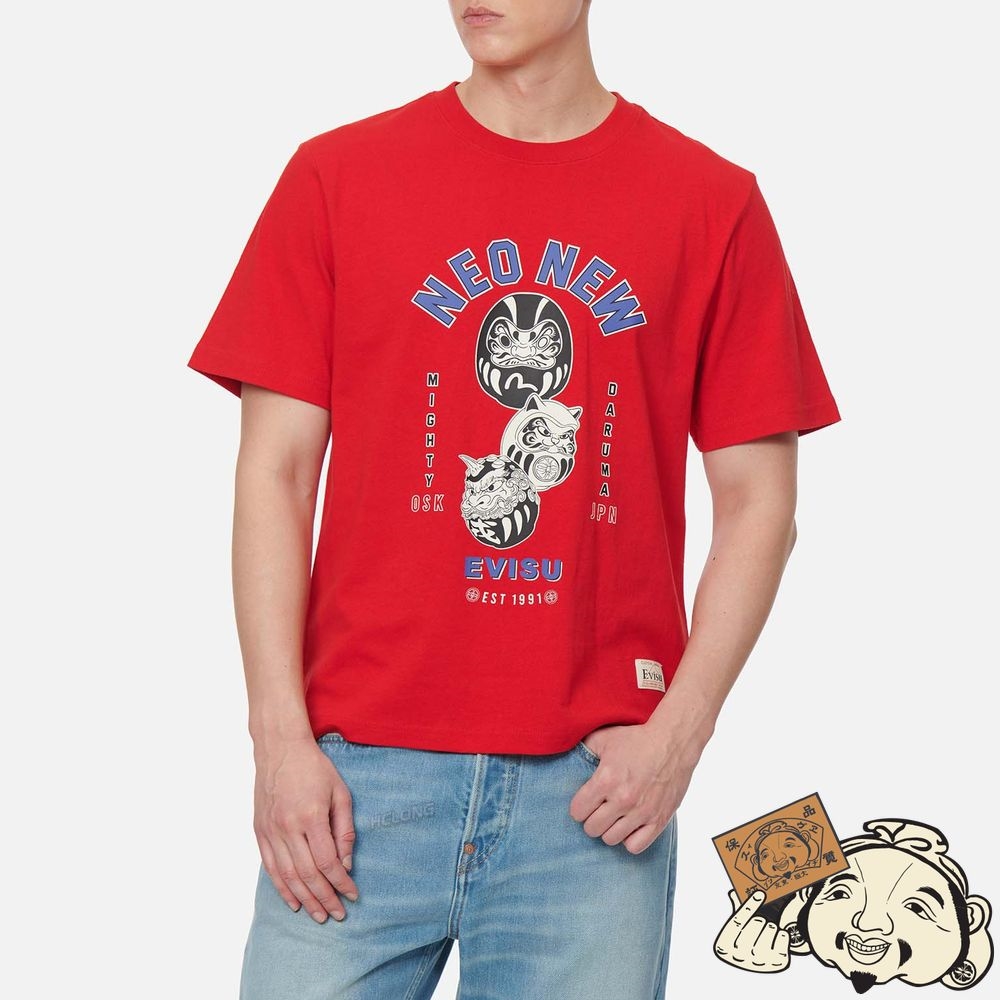 Men Evisu DARUMA BUDDIES TRIO PRINT T-SHIRT Rouge | 260QAROZN