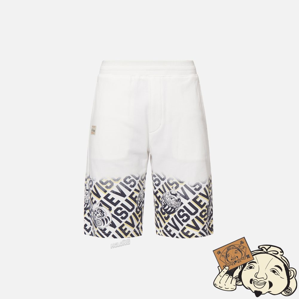 Men Evisu DARUMA MONOGRAM OMBRE PRINT SWEAT SHORTS Blanche | 729AYKDLF