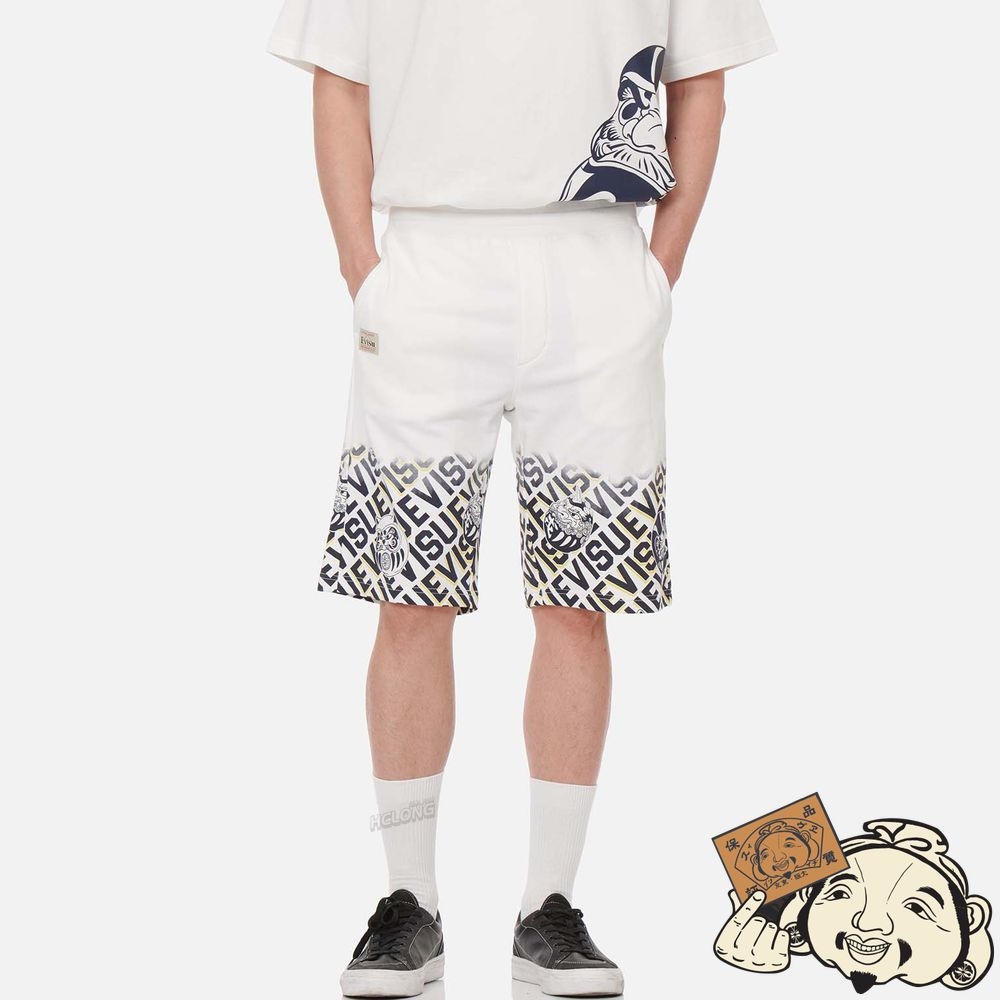 Men Evisu DARUMA MONOGRAM OMBRE PRINT SWEAT SHORTS Blanche | 729AYKDLF