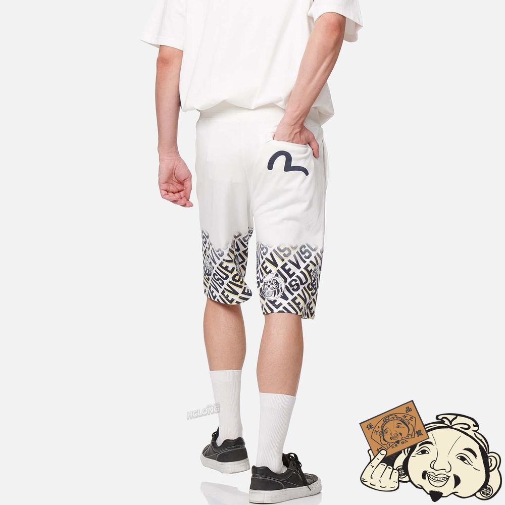 Men Evisu DARUMA MONOGRAM OMBRE PRINT SWEAT SHORTS Blanche | 729AYKDLF