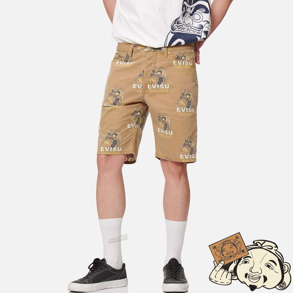 Men Evisu DARUMA PRINT RIPSTOP SHORTS Kaki | 879DAVFRQ