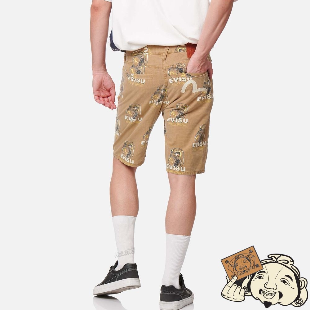 Men Evisu DARUMA PRINT RIPSTOP SHORTS Kaki | 879DAVFRQ
