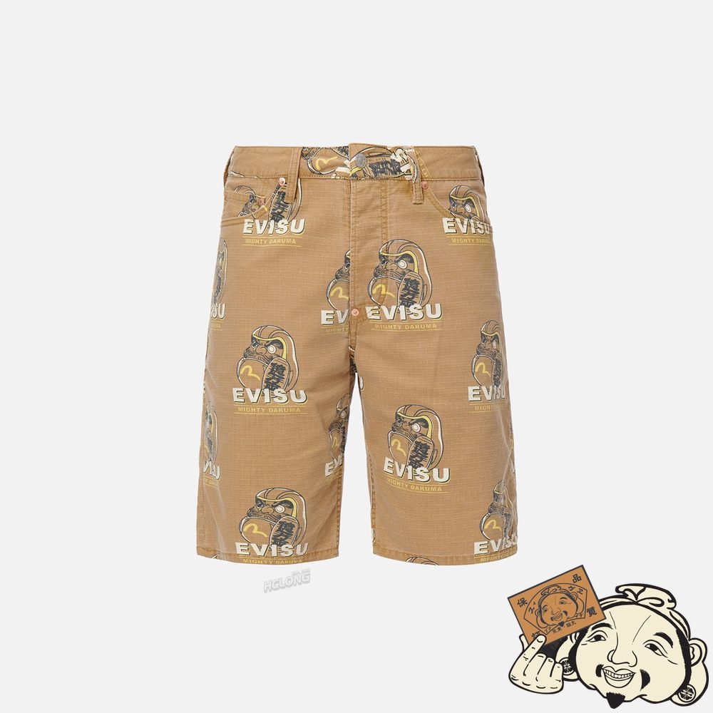 Men Evisu DARUMA PRINT RIPSTOP SHORTS Kaki | 879DAVFRQ