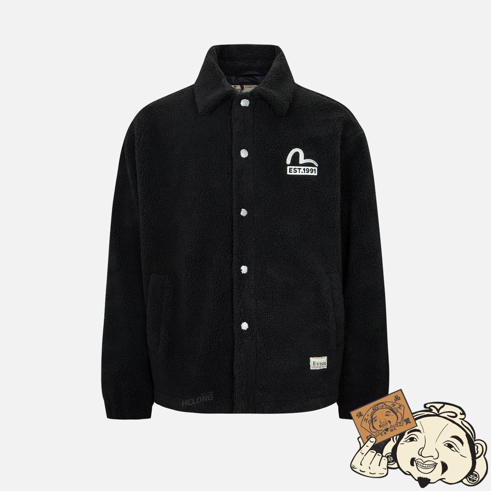 Men Evisu DARUMA SHERPA JACKET Noir | 604YNSZPB