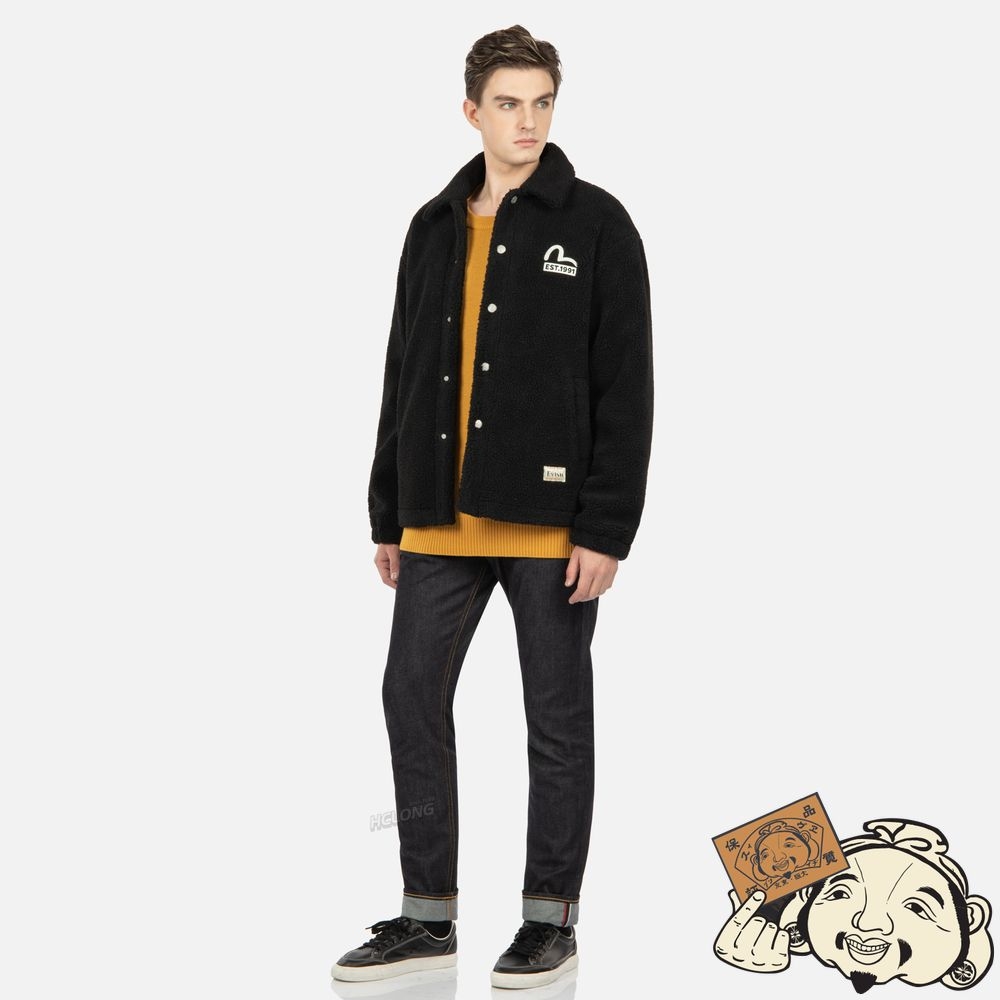 Men Evisu DARUMA SHERPA JACKET Noir | 604YNSZPB