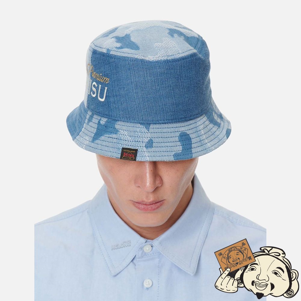 Men Evisu DENIM BLOCKING BUCKET HAT | 187DPZYLK