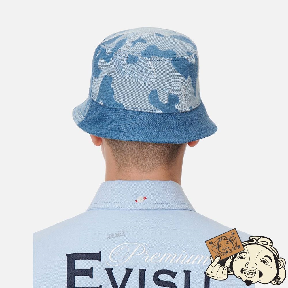 Men Evisu DENIM BLOCKING BUCKET HAT | 187DPZYLK