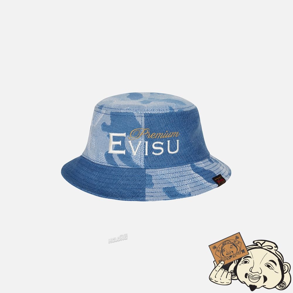 Men Evisu DENIM BLOCKING BUCKET HAT | 187DPZYLK